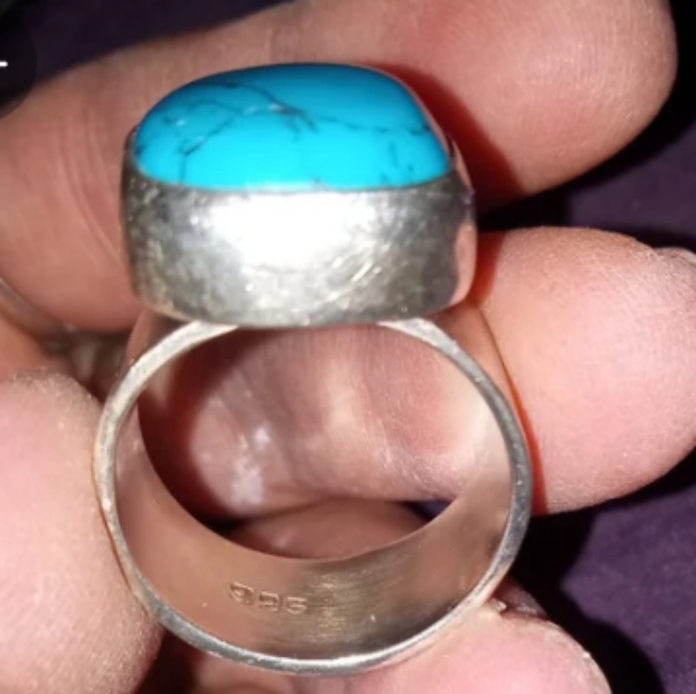 Thick and tall turquoise solid silver ring